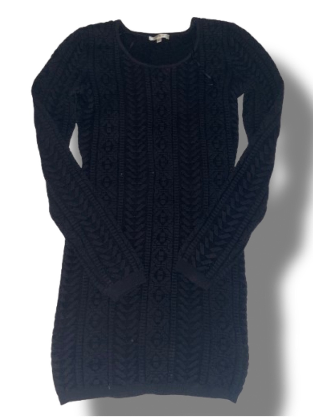 Matty M Black Cable Knit Long Sleeve Sweater Dress